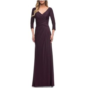 LA FEMME Ruched Bodice Sheath Gown
